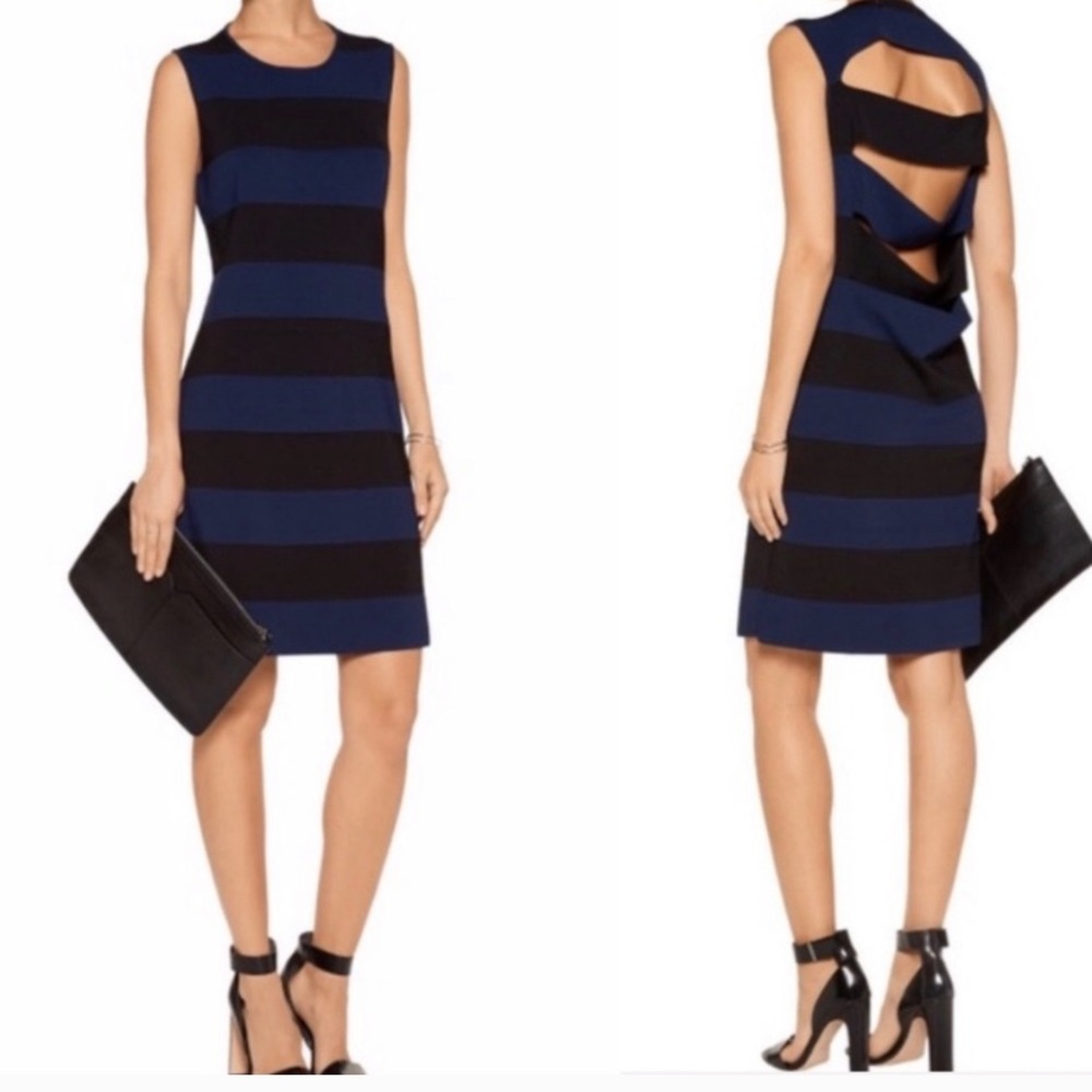 Derek Lam blue black stripe cutout back dress P